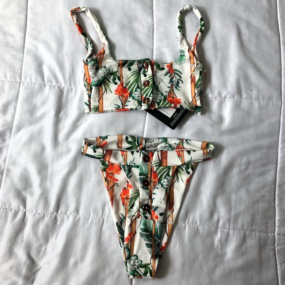 NEW! Orange/white Bamboo button down bikini!